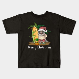 Christmas Palm Tree Tropical Xmas Coconut Santa Surfing Kids T-Shirt